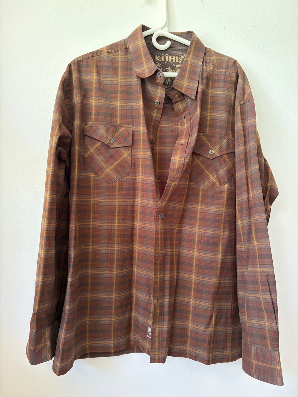 Kuhl Men's Plaid Button-Down Shirt in Rust and Yellow